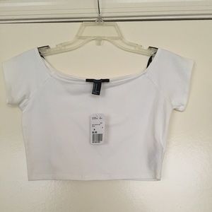 Forever21 White Off the Shoulder Crop Top